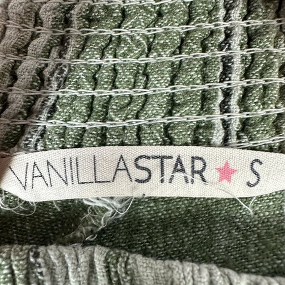 Vanilla Star Striped Linen Blend Fringe Trim Shorts Size S Green & White - Picture 3 of 5